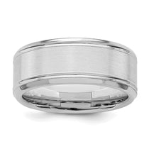 Sterling Silver Rhodium-plated 8mm Brushed Fancy Band