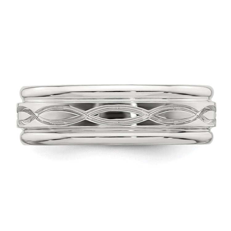 Sterling Silver 7mm Polished Flat Intertwined Design Beveled Edge Fancy Band
