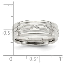 Sterling Silver 7mm Polished Flat Intertwined Design Beveled Edge Fancy Band