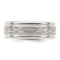 Sterling Silver 7mm Brushed Flat Intertwined Design Beveled Edge Fancy Band
