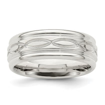 Sterling Silver 7mm Polished Flat Intertwined Design Beveled Edge Fancy Band