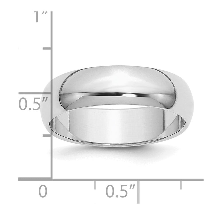 Sterling Silver Rhodium-plated 6mm Half-Round