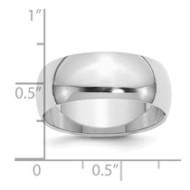 Sterling Silver Rhodium-plated 8mm Half-Round