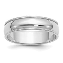 Sterling Silver Rhodium-plated 6mm Half Round Milgrain