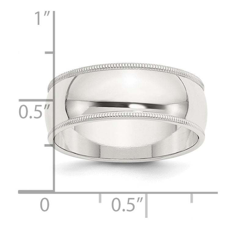 Sterling Silver 8mm Half Round Milgrain