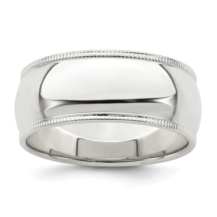 Sterling Silver 8mm Half Round Milgrain