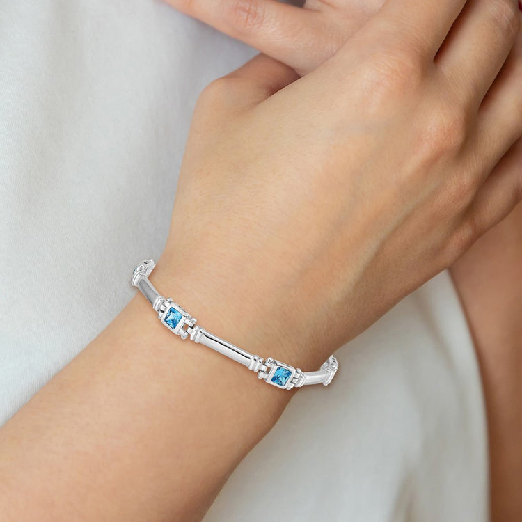 Sterling Silver Rhodium-plated Blue CZ Bracelet