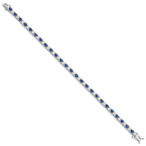 Sterling Silver Rhodium-plated Blue Glass and CZ 7 inch Bracelet