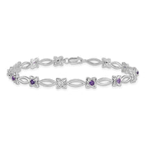 Sterling Silver Rhodium-plated Amethyst & Diamond Bracelet