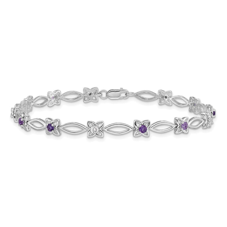 Sterling Silver Rhodium-plated Amethyst & Diamond Bracelet