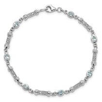 Sterling Silver Rhodium-plated Aquamarine and Diamond Bracelet
