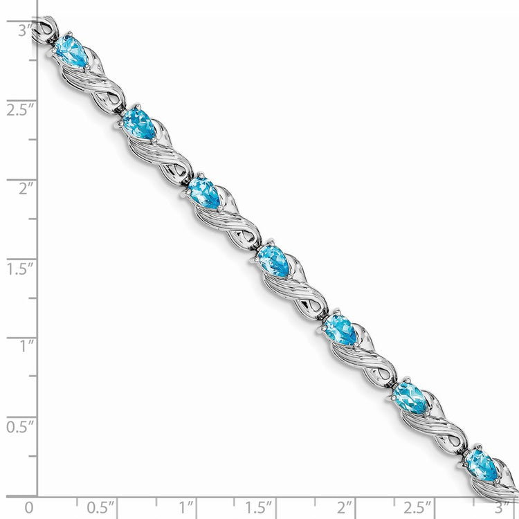 Sterling Silver Rhodium-Plated 6MM Blue Topaz Bracelet 7 Inch Womens