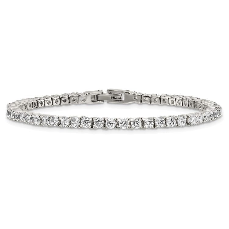 Stainless Steel Cubic Zirconia Tennis Bracelet - 4mm Hypoallergenic Tennis Bracelets for Women - Size 7.5 Inch - Simulated Diamond Statement Bridal Anniversary Jewelry Gift