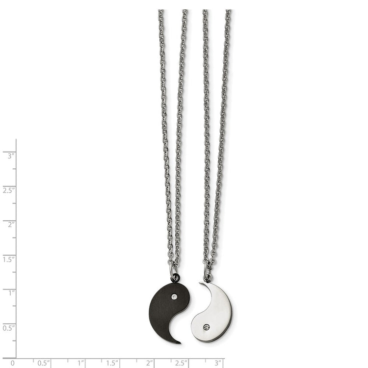 Chisel Stainless Steel Brushed and Polished Black IP-plated with CZ YinYang Pendants on 20 inch Cable Chain Necklace Set