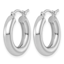 10k White Gold Polished 4mm x 20mm Lightweight Tube Hoop Earrings