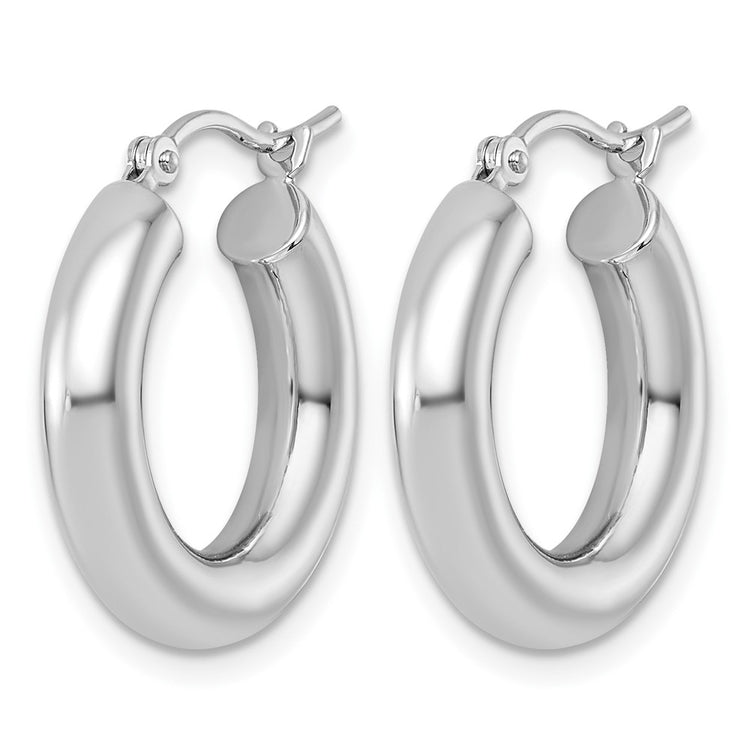 10k White Gold Polished 4mm x 20mm Lightweight Tube Hoop Earrings