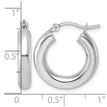 10k White Gold Polished 4mm x 20mm Lightweight Tube Hoop Earrings