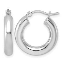 10k White Gold Polished 4mm x 20mm Lightweight Tube Hoop Earrings