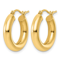 10k Polished 4mm x 20mm Lightweight Tube Hoop Earrings