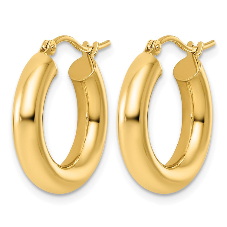 10k Polished 4mm x 20mm Lightweight Tube Hoop Earrings