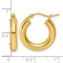 10k Polished 4mm x 20mm Lightweight Tube Hoop Earrings