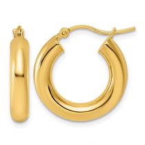 10k Polished 4mm x 20mm Lightweight Tube Hoop Earrings