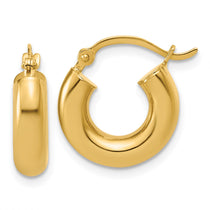 10k Polished 4mm x 15mm Lightweight Tube Hoop Earrings