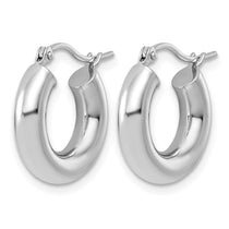 10k White Gold Polished 4mm x 17mm Lightweight Tube Hoop Earrings