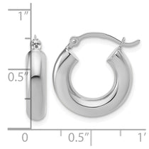 10k White Gold Polished 4mm x 17mm Lightweight Tube Hoop Earrings