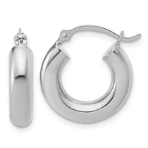 10k White Gold Polished 4mm x 17mm Lightweight Tube Hoop Earrings