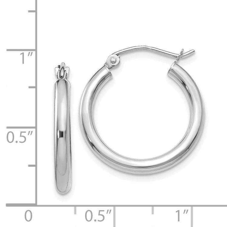 14K White Gold 2.5x20mm Polished Lightweight Tube Hoop Earrings