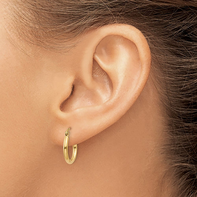 14k 2x15mm Polished Tube Hoop Earrings