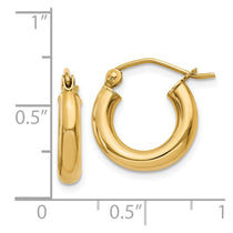 14K 3x14mm Polished Tube Hoop Earrings