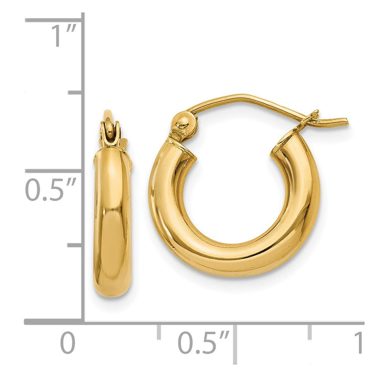 14K 3x14mm Polished Tube Hoop Earrings