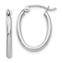 14k White Gold 2x19mm Polished Oval Tube Hoop Earrings