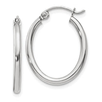 14k White Gold 2x24mm Polished Oval Tube Hoop Earrings