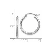 14k White Gold 2x20mm Satin Diamond-cut Round Tube Hoop Earrings