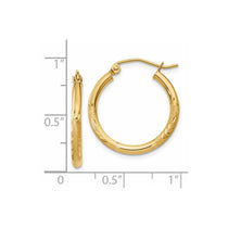 14k 2x20mm Satin Diamond-cut Round Tube Hoop Earrings