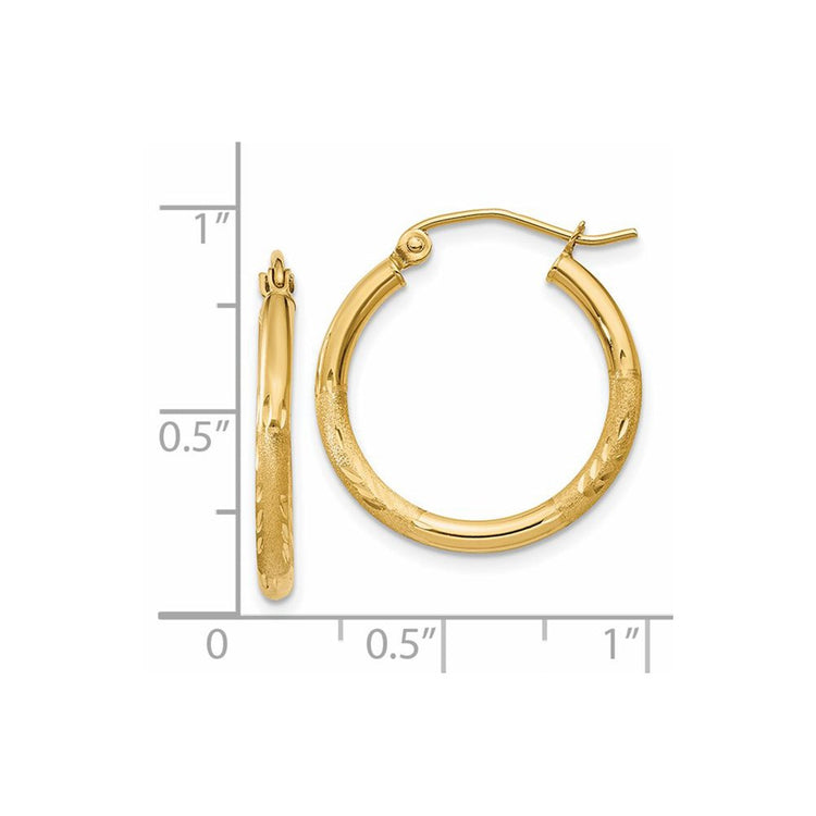 14k 2x20mm Satin Diamond-cut Round Tube Hoop Earrings