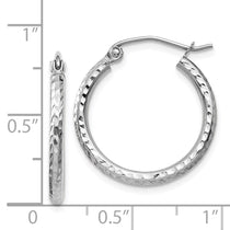 14k White Gold 2x20mm Diamond-cut Round Tube Hoop Earrings