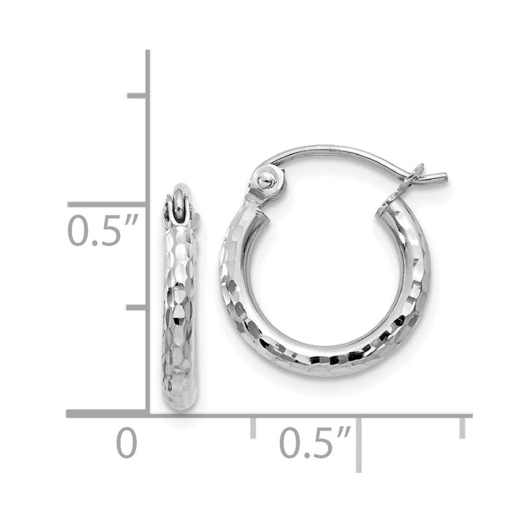 14k White Gold 2x13mm Diamond-cut Round Tube Hoop Earrings