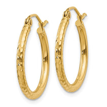 14k 2x20mm Diamond-cut Round Tube Hoop Earrings