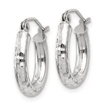 14k White Gold 3x16mm Diamond-cut Round Tube Hoop Earrings