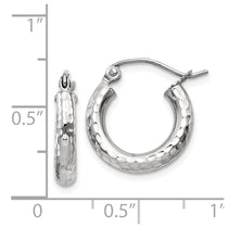 14k White Gold 3x16mm Diamond-cut Round Tube Hoop Earrings