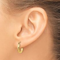 14k 3x14mm Diamond-cut Round Tube Hoop Earrings