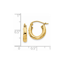 14k 3x14mm Diamond-cut Round Tube Hoop Earrings