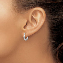 14k White Gold 3x13mm Satin Diamond-cut Round Tube Hoop Earrings