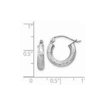 14k White Gold 3x13mm Satin Diamond-cut Round Tube Hoop Earrings