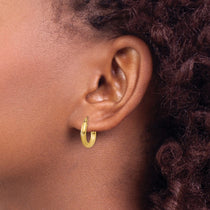 14k 3x16mm Satin Diamond-cut Round Tube Hoop Earrings