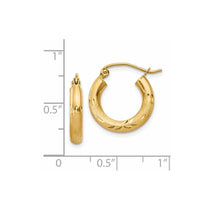 14k 3x16mm Satin Diamond-cut Round Tube Hoop Earrings